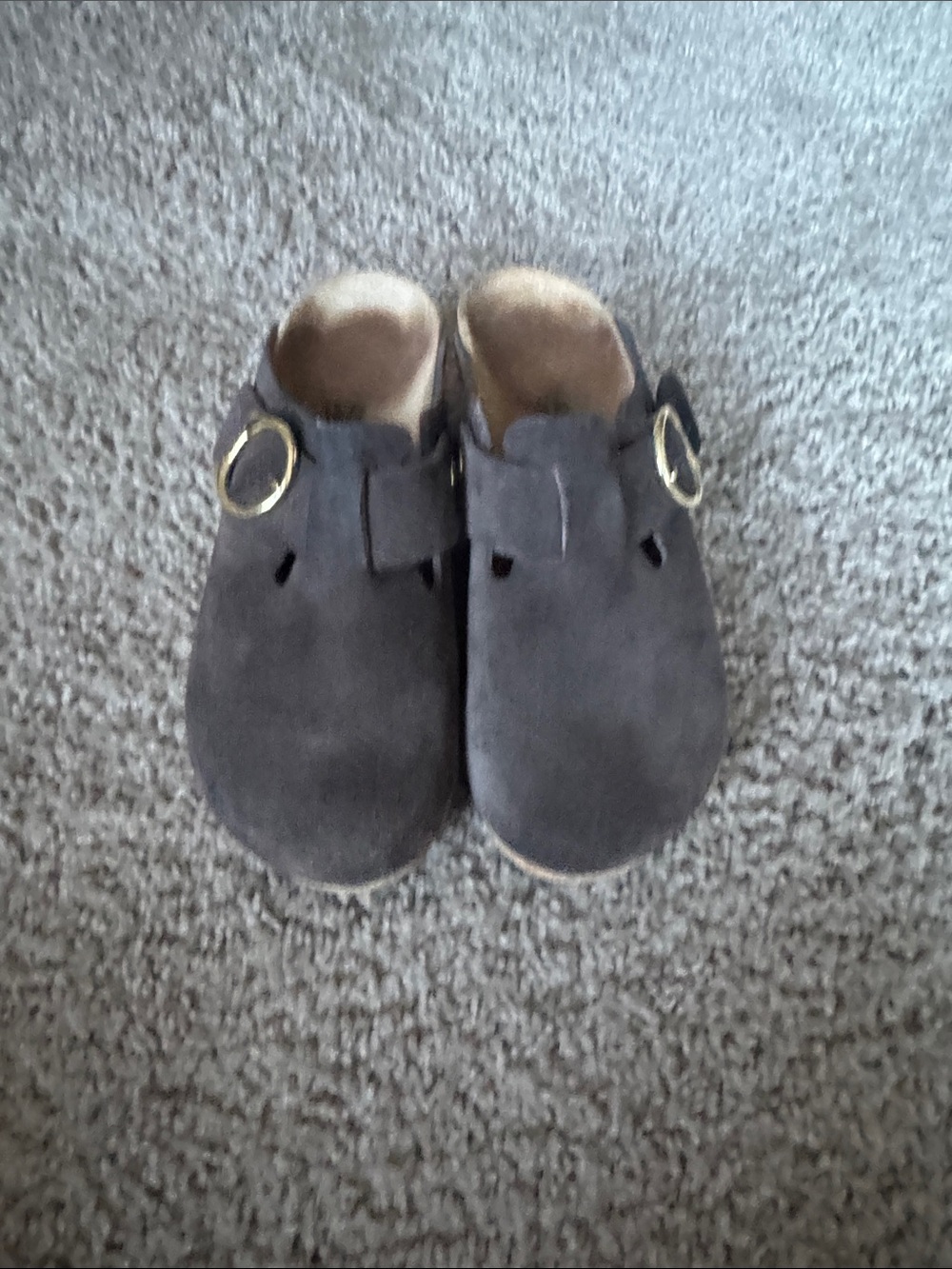 Papillo women’s Suede Slip-On Clogs with Buckle - Brown